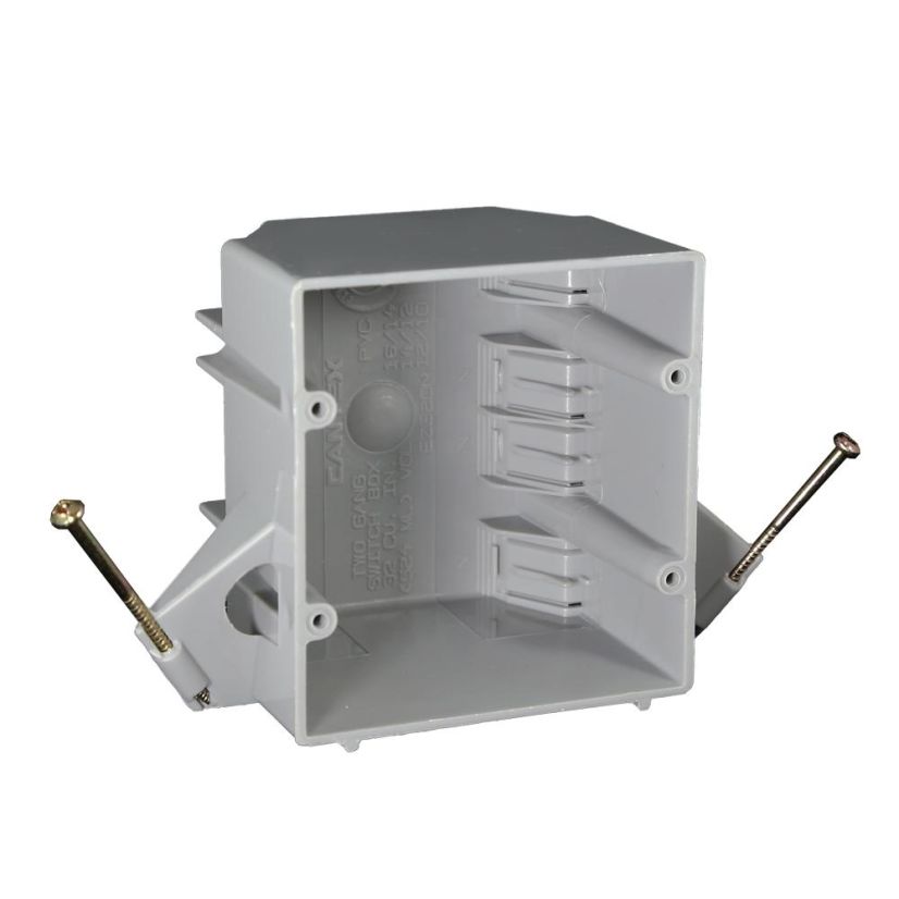 CANTEX EZ BOX EZ32DNZ Switch and Outlet Box With Wire Clamp, PVC, 32 cu-in Capacity, 2 Gangs, 8 Knockouts, 3-11/16 in H x 3-15/16 in W x 3-1/16 in D