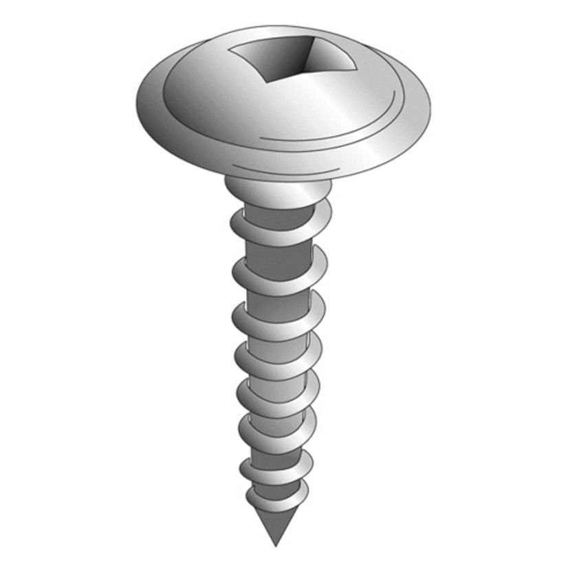 Minerallac® Cully™ 14812J Self-Tapping Sheet Metal Screw, Imperial, #8-15, 3/4 in OAL, Round Washer Head, Square Drive, Steel, Zinc Plated