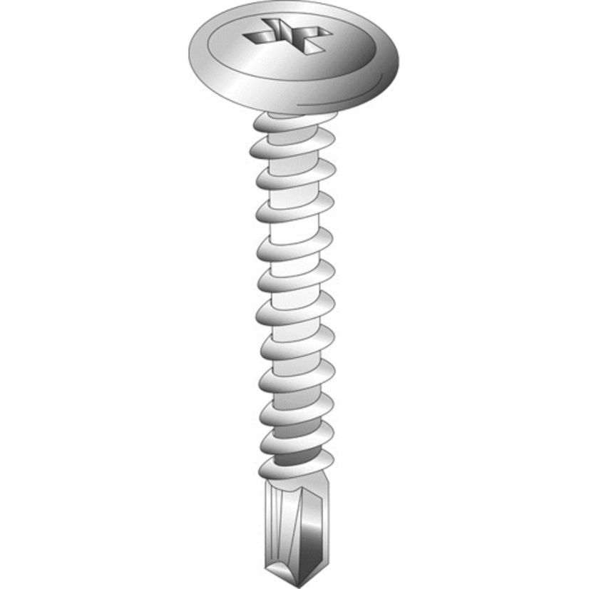 Minerallac 26809-6 K-Lath Tek Screw, #8-18, 1/2 in OAL, Wafer Head, Phillips Drive, Steel, Zinc Plated, Drill Point