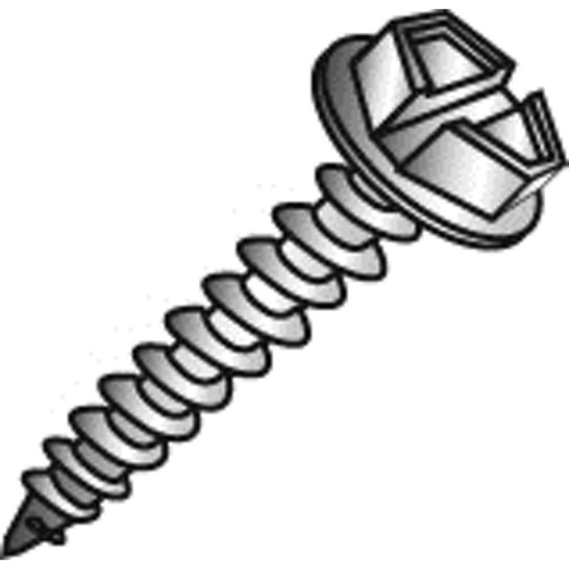 Minerallac 77216J Self-Tapping Sheet Metal Screw, #12-11, 1 in OAL, Hex Washer Head, Slotted Drive, Steel, Zinc Plated, Self-Piercing Point