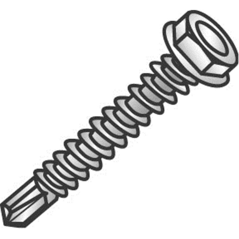 Minerallac® Cully™ 79012J Self-Drilling Tek Screw, Imperial, #10-16, 3/4 in OAL, Hex Washer Head, Steel, Zinc Plated, Drill Point