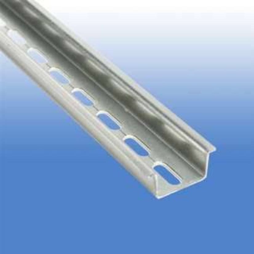 E-Rail 111.025 Slotted DIN Rail,) 18 mm L x 6.3 mm W Slots, 2 m L x 15 mm THK, Steel