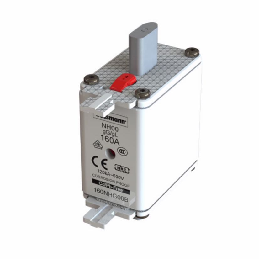 EATON Bussmann Series 63NHG00B-690 NH Series Size 00 Class gG/gL Dual Indicator NH Fuse Link With Conducting Metal Gripping Lugs, 690 VAC, 63 A, For Use With NH Size Photovoltaic Fuse