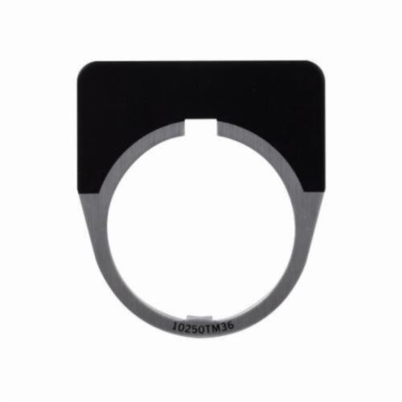 EATON 10250TM36STAMP Blank Custom Marked Standard Legend Plate, 1-3/4 in H x 1-3/4 in W, Half Round Plate, Aluminum/Die Cast Zinc/Plastic, Black Field