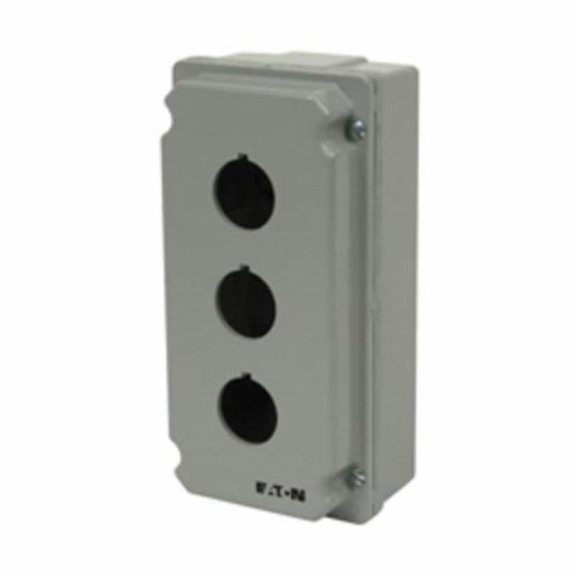 EATON Cutler-Hammer Series 10250TN13 3-Element Heavy Duty Oiltight/Watertight Pushbutton Enclosure, 8.1 in L x 4.4 in W x 4.1 in D, 3 Outlets, NEMA 4/4X/12/13, Die Cast Zinc
