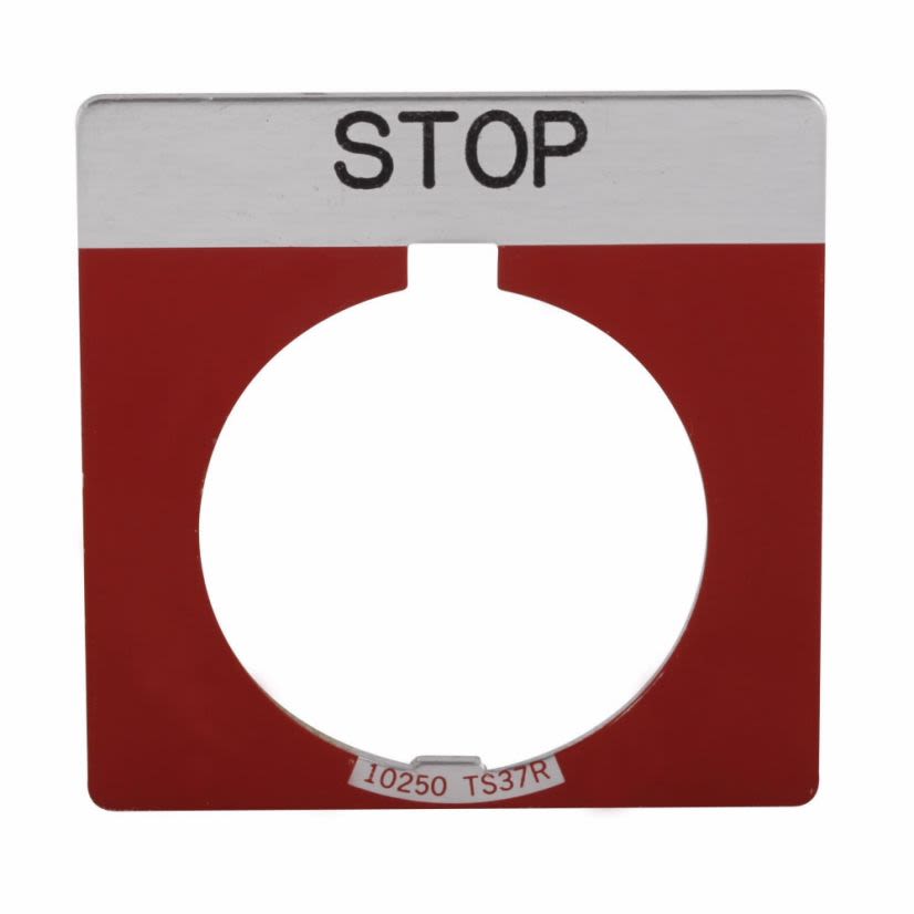 EATON 10250TS34 Standard Legend Plate, 0.01 in H x 1.7 in W, Square Plate, Red Field