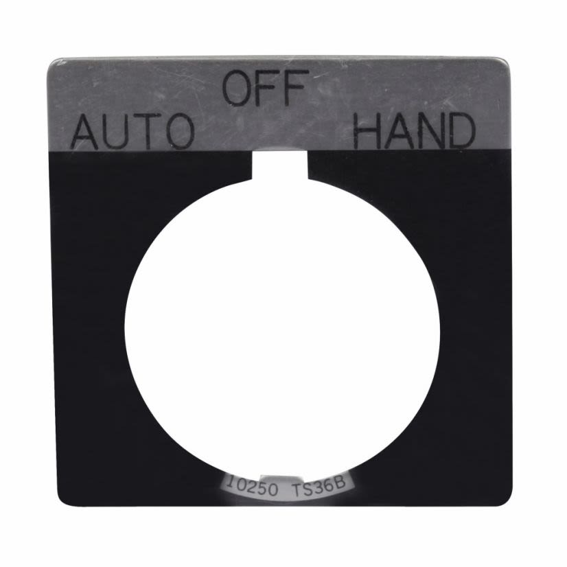 EATON 10250TS51 10250T 3-Position Standard Legend Plate, 0.1 in H x 1.7 in W, Square Plate, Black Field