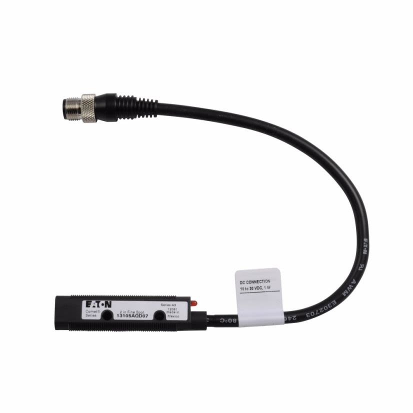 EATON Cutler-Hammer Series Perfect Prox® 13105AQD07 Comet 3/4-Wire Forward Viewing Fine Spot Photoelectric Sensor, Tubular Shape, 2 in, Red Laser Sensing Beam, 1/3.5 ms Response, NPN/PNP Open Collector Output