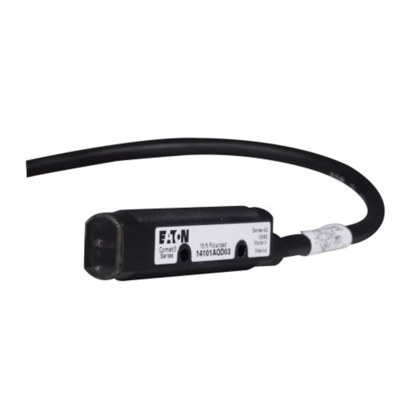 EATON Cutler-Hammer Series Perfect Prox® 14101AQD03 Comet 3/4-Wire Forward Viewing Photoelectric Sensor, Tubular Shape, 15 ft, Red Laser Sensing Beam, 10 ms Response, AC L1 Switched/DC NPN Open Collector Output