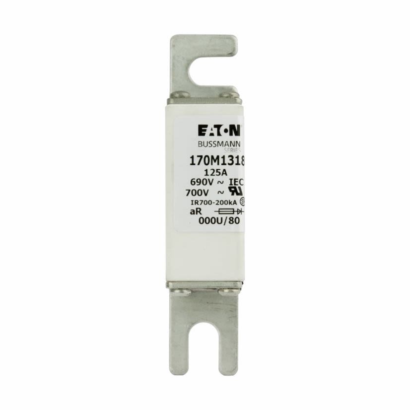 Bussmann 170M1318 Type U/80 High Speed Fuse, 125 A, 690 V, 200 kA Interrupt, Class: AR, Square Body