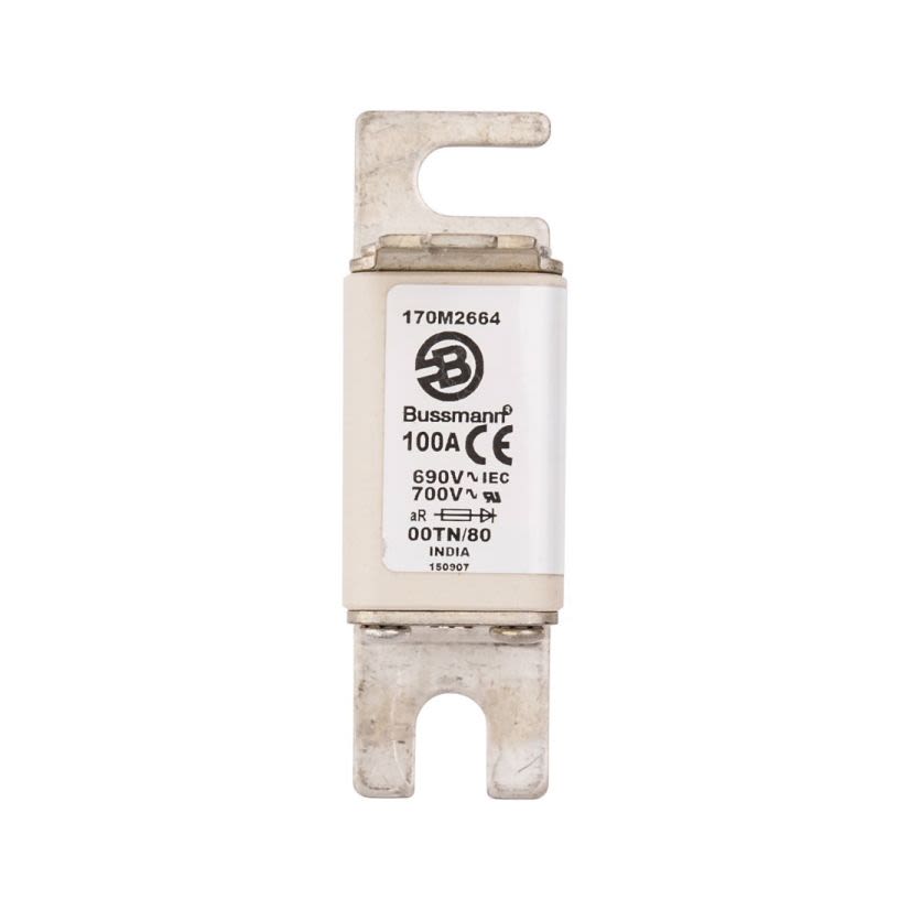 Bussmann 170M2664 Type TN/80/T High Speed Fuse, 100 A, 690 V, 200 kA Interrupt, Class: AR, Square Body