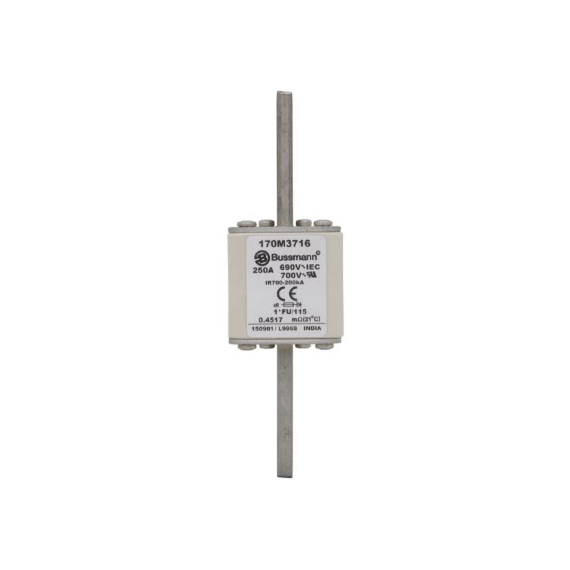 Bussmann 170M3716 Square Body Type FU/115 US Style High Speed Fuse, 250 A, 690 V, 200 kA Interrupt, Class: aR, Square Body