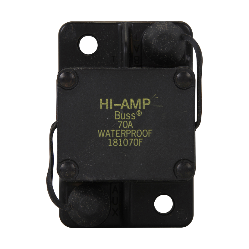 Eaton Bussmann Series Hi-Amp 184150F-03-1 Automotive Molded Case Circuit Breaker With Stainless Steel Nut and Washer, 42 VDC, 150 A, 3 kA Interrupt, 1 Pole, Thermal Trip