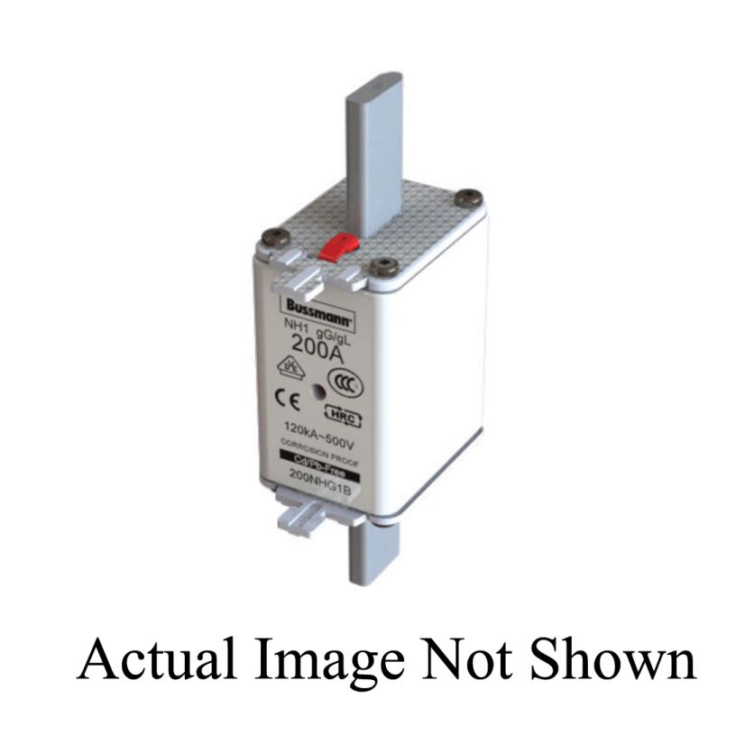 EATON Bussmann Series 200NHG1B Size 1 Class gG/gL Dual Indicator NH Fuse Link With Metal Gripping Lugs, 500 VAC/250 VDC, 200 A, For Use With NH Size Photovoltaic Fuse, Ceramic