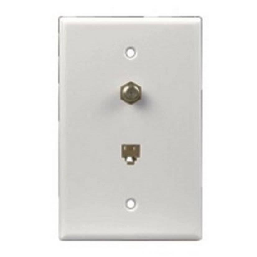 EATON 3536-4W Combination Coax/Phone Wallplate, 1 Gangs, 4-1/2 in L x 2.7 in W, Thermoplastic, Flush Mount