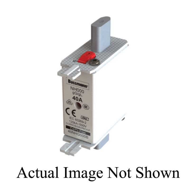 EATON Bussmann Series 40NHG000B Size 000 Class gG/gL Dual Indicator NH Fuse Link With Metal Gripping Lugs, 500 VAC/250 VDC, 40 A, For Use With NH Size Photovoltaic Fuse, Ceramic