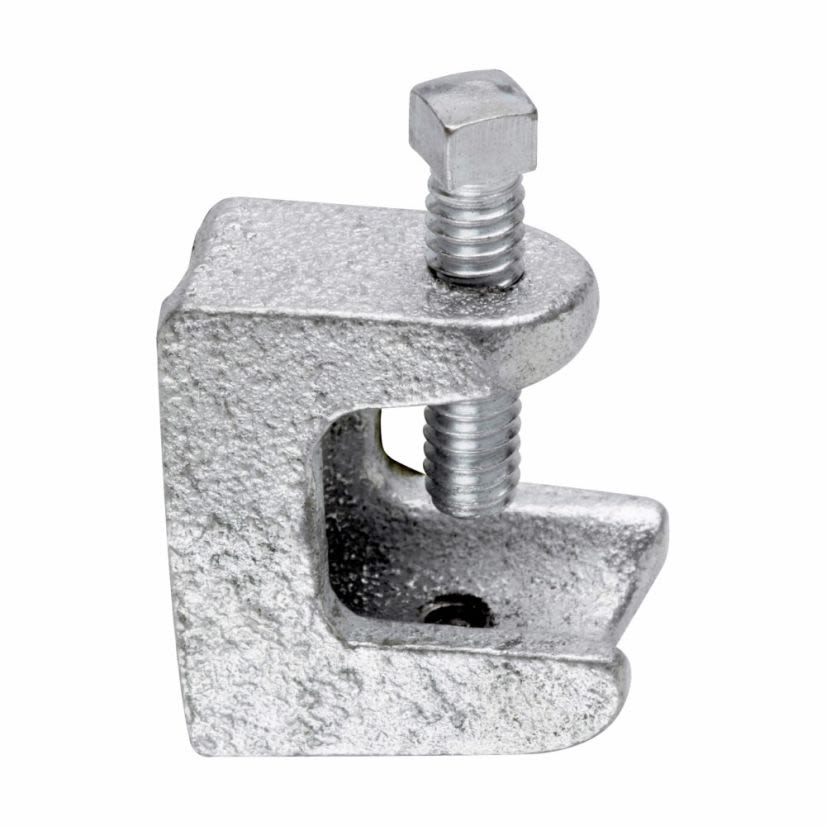EATON Crouse-Hinds series 531 Rigid/IMC beam Clamp/insulator support, 1 Inch base Size, 3/4 Inch jaw opening Size, Malleable iron, 1/4 Inch-20 tapped holes