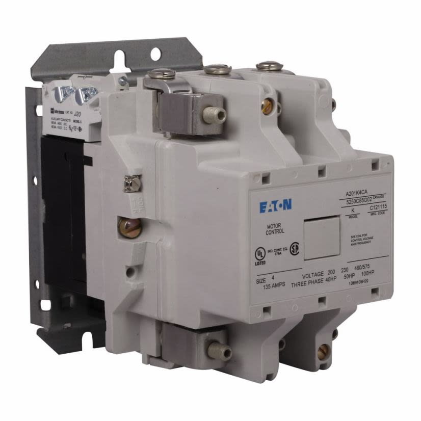 EATON A201K4CA Full Voltage Non-Reversing NEMA Contactor, 110/120 V AC V Coil, 135 A, 1NO Contact, 3 Poles