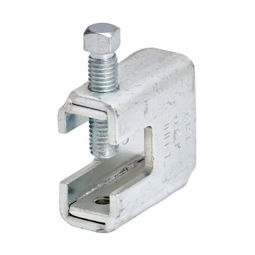 EATON B-Line Series B306ZN Beam Clamp, 3/8-16 Rod, 1/16 to 7/8 in THK, 1100 lb Load, Low Carbon Steel, Zinc Plated
