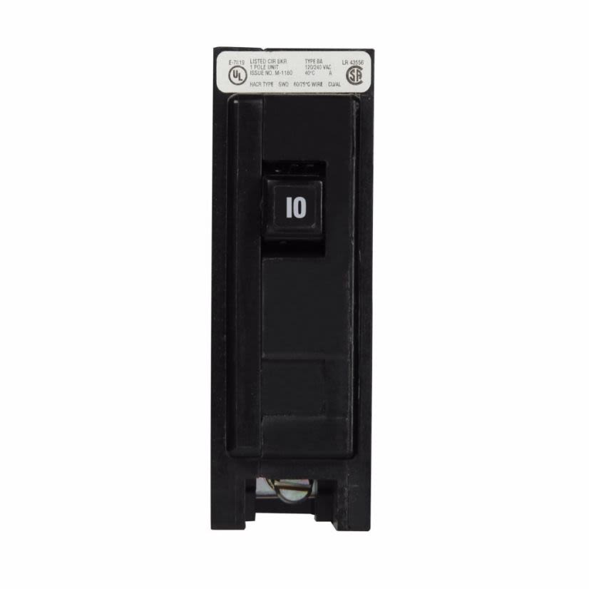 EATON QuickLag BAB1010 Type BAB Miniature Circuit Breaker, 120/240 V AC, 10 A, 10 kA Interrupt, 1 Poles, Thermal Magnetic Trip