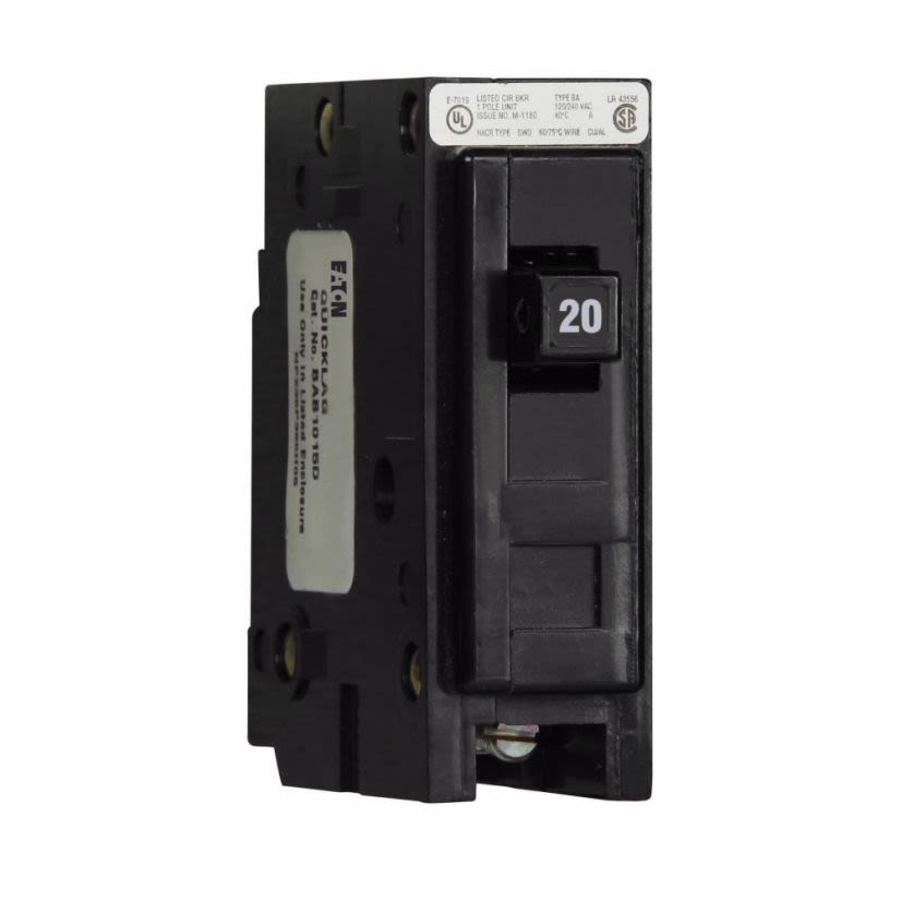 EATON Cutler-Hammer Series QuickLag® BAB1020D Type BAB High Intensity Discharge Miniature Circuit Breaker, 120/240 VAC, 20 A, 10 kA Interrupt, 1 Pole, Non-Interchangeable Thermal Magnetic Trip
