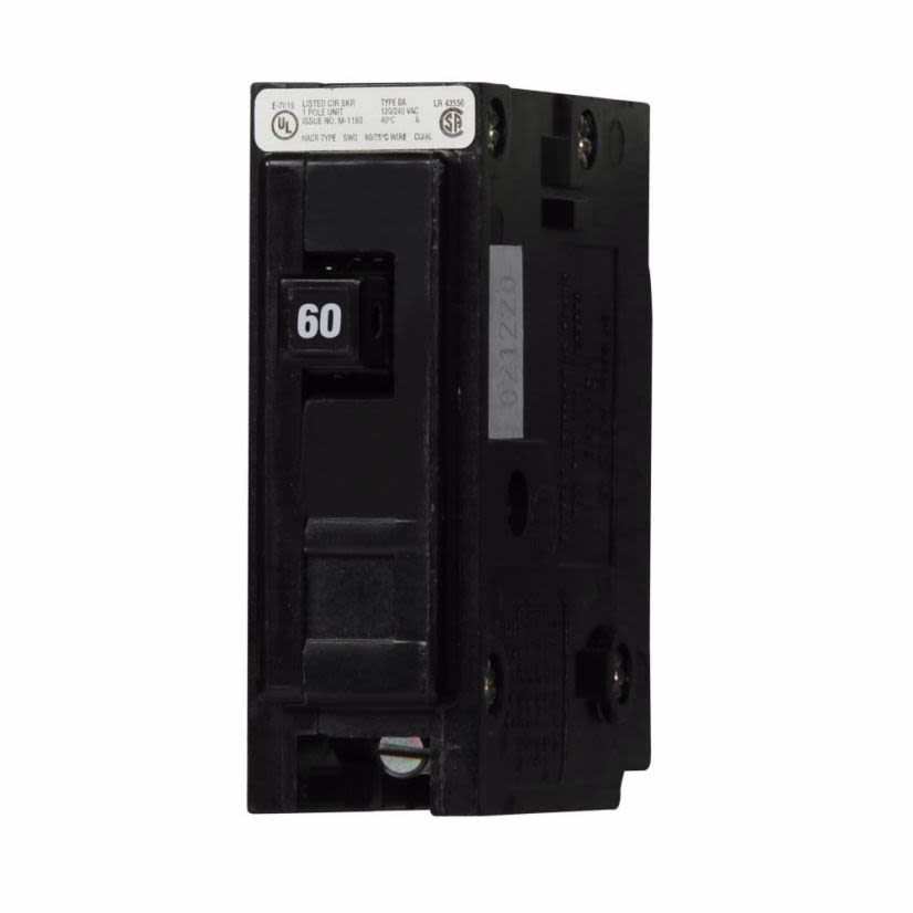 EATON QuickLag BAB1060 Type BAB Miniature Circuit Breaker, 120/240 V AC, 60 A, 10 kA Interrupt, 1 Poles, Thermal Magnetic Trip