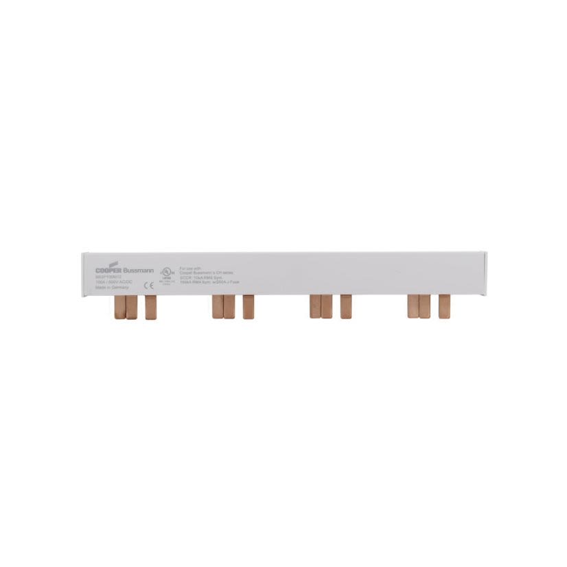 EATON Bussmann Series BB3P100M12 3-Phase 12-Pin Modular Combination Busbar With Assembled End Cap, For Use With Class CC, Supplemental and PV Fuse, 100 A, Class J, 600 VAC/VDC