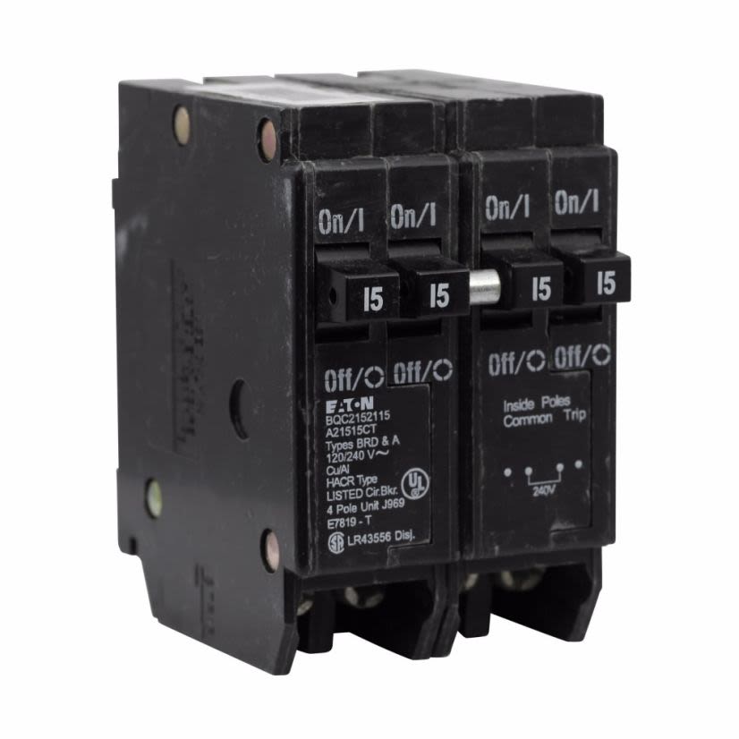 EATON Cutler-Hammer Series BQC230230 Type BQC Quadplex Circuit Breaker, 120/240 VAC, (2) 30 A, 10 kA Interrupt, 4 Poles, Common/Thermal Magnetic Trip