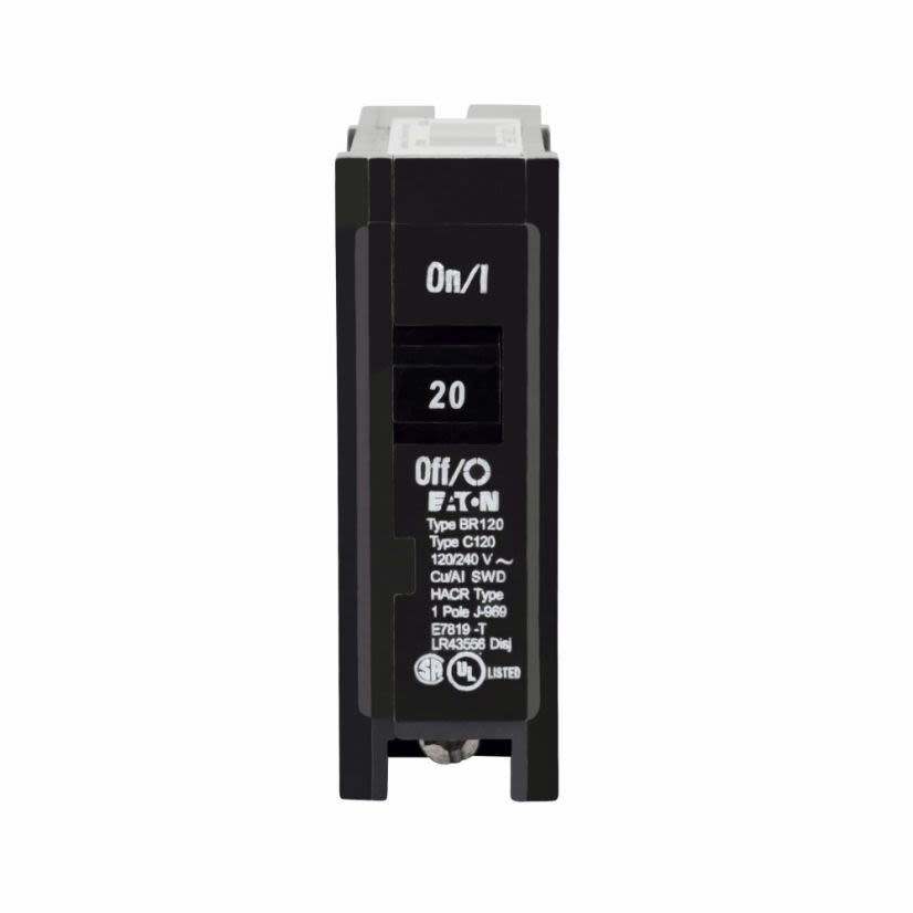EATON Cutler-Hammer Series BR120 Type BR Circuit Breaker, 120/240 VAC, 20 A, 10 kA Interrupt, 1 Poles, Thermal Magnetic Trip
