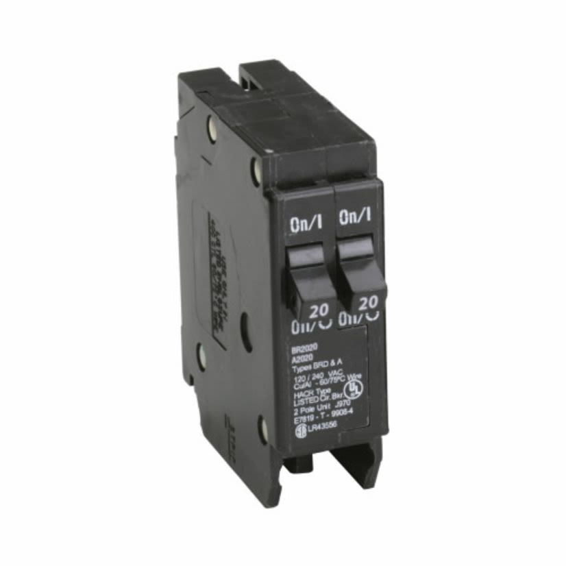 EATON Cutler-Hammer Series BR2020 Type BR Circuit Breaker, 120 VAC, (2) 20 A, 10 kA Interrupt, 1 Poles, Common/Thermal Magnetic Trip