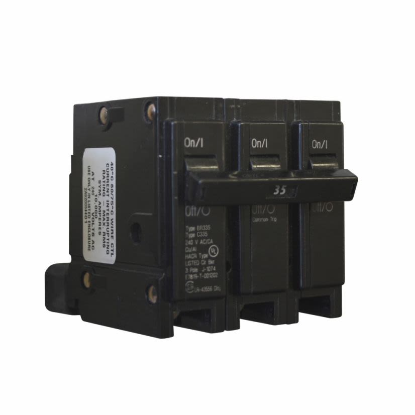 EATON BR335 Type BR Circuit Breaker, 240 V AC, 35 A, 10 kA Interrupt, 3 Poles, Thermal Magnetic Trip