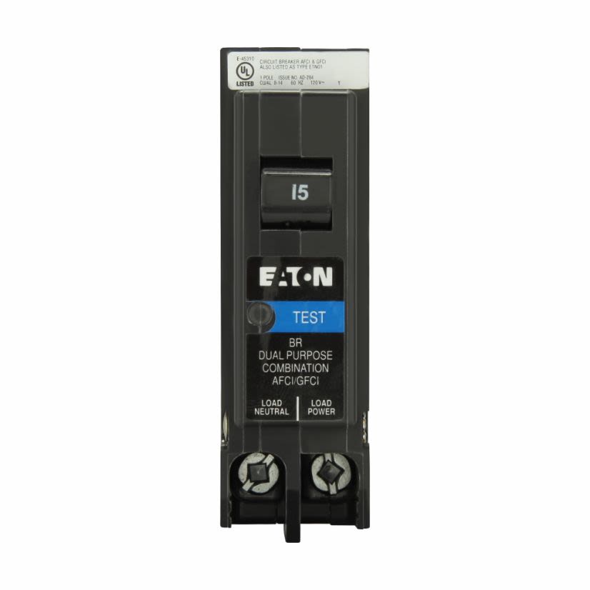 EATON Cutler-Hammer Series BRP115DF Arc Fault / ground fault circuit breaker, BR dual, PON 1P, 15 A, 10KAIC, UL only