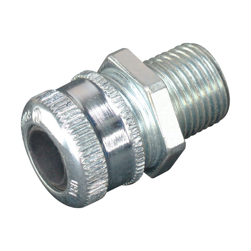 Crouse-Hinds CGB193 Form B Straight Cable Gland Cord Connector, 1/2 in Trade, 1/4 to 3/8 in Cable Openings, Steel, Electro-Plated Zinc/Chromate Coated