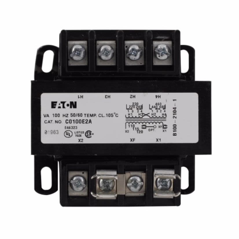 EATON Cutler-Hammer Series C0050E3A Type MTE Industrial Control Transformer With Fuse Clip, 208/277 VAC Primary, 120 VAC Secondary, 50 VA Power Rating, 50/60 Hz, 1 Phase