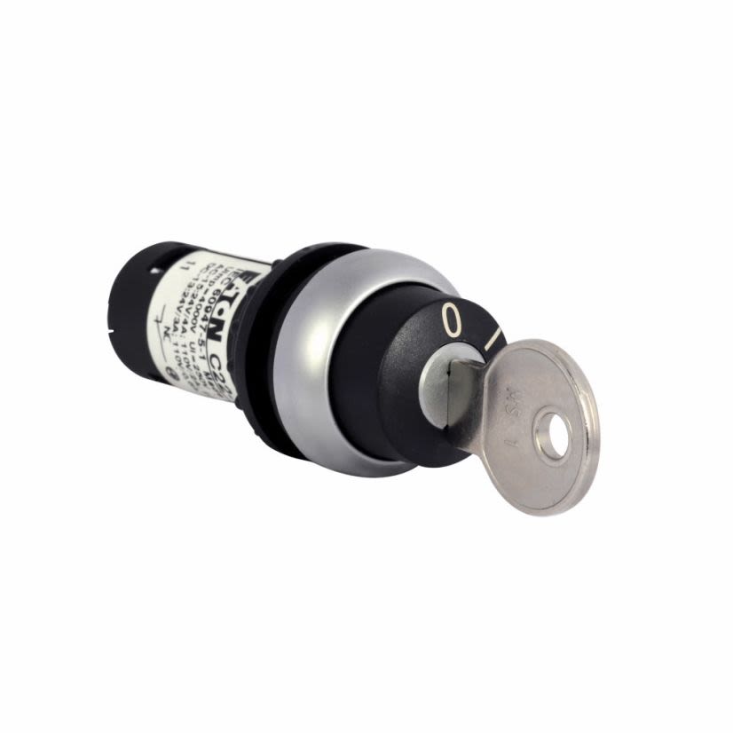 EATON Cutler-Hammer Series C22-WS-MS1-K02 C22 Compact Non-Illuminated Selector Switch, 22.5 mm, 2NC Contact, 40 deg Key Removal Left Operator, Black