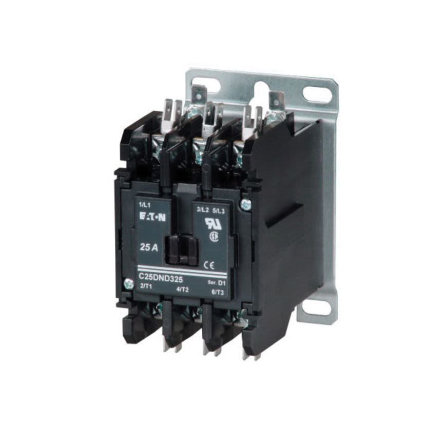 EATON C25DND225H D Frame Non-Reversing Definite Purpose Control Contactor, 277 V AC V Coil, 25 A Inductive/35 A Resistive, 2 Poles