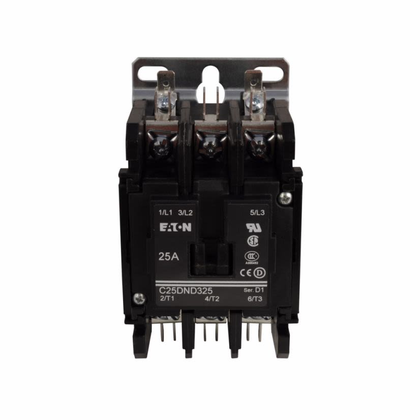 EATON Cutler-Hammer Series C25DND325B Non-Reversing Definite Purpose Contactor With Metal Mounting Plate, 208 to 240 VAC at 50/60 Hz V Coil, 25 A Inductive/35 A Resistive, 3 Poles