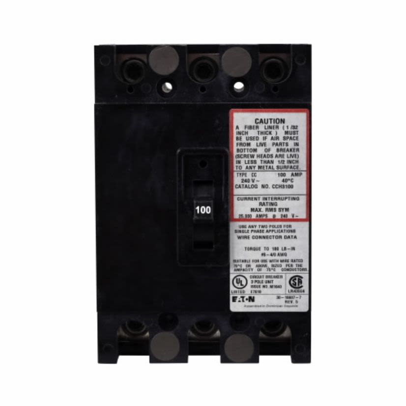 EATON Cutler-Hammer Series CCH3200 Type CC Molded Case Circuit Breaker, 240 VAC, 200 A, 100 kA Interrupt, 3 Poles, Thermal Magnetic Trip