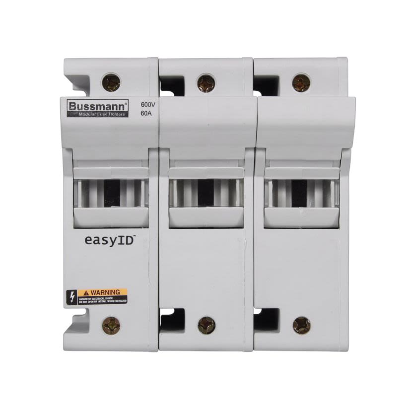 Bussmann easyID CH60J3 Finger Safe Modular Fuse Holder, 600 V AC/DC, 60 A, Class: J, 18 to 1 AWG Wire, 3 Poles