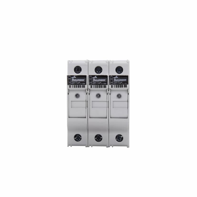 EATON Bussmann Series CHCC3DIU CH Series Finger Safe Modular Fuse Holder With Indicator, 48 VDC, 30 A, Class: CC, 18 to 4 AWG Wire, 3 Poles
