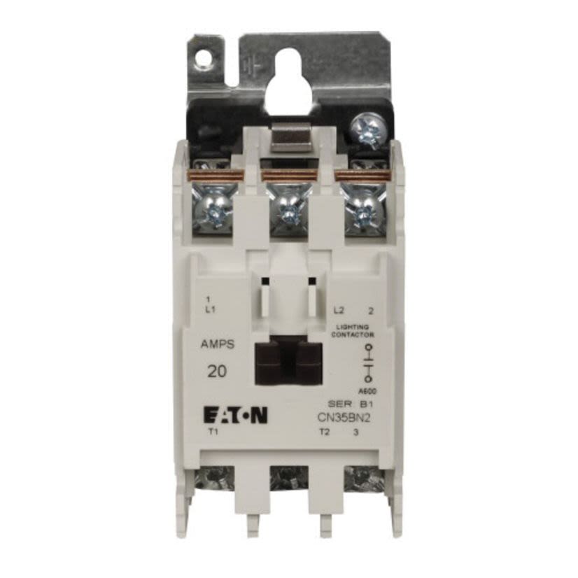 EATON Cutler-Hammer Series CN35BN2AB Type AC Electrically Held Lighting Contactor, 110/120 VAC V Coil, 20 A, 1NO Contact, 2 Poles