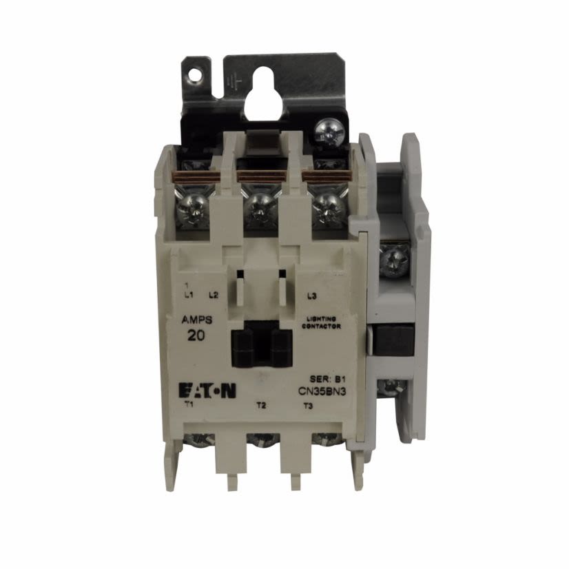 EATON Cutler-Hammer Series CN35BN3AB Type AC Electrically Held Lighting Contactor, 110/120 VAC V Coil, 20 A, 1NO Contact, 3 Poles