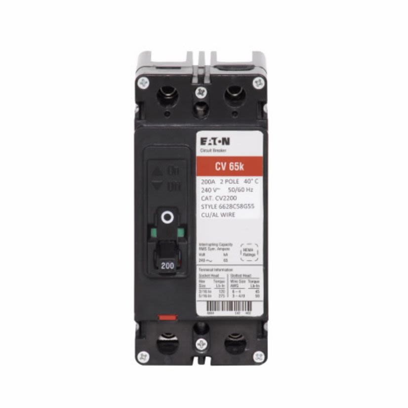 EATON CVS2200XMM Type CV Tenant Molded Case Circuit Breaker, 120/240 V AC, 200 A, 42 kA Interrupt, 2 Poles, Thermal Magnetic Trip