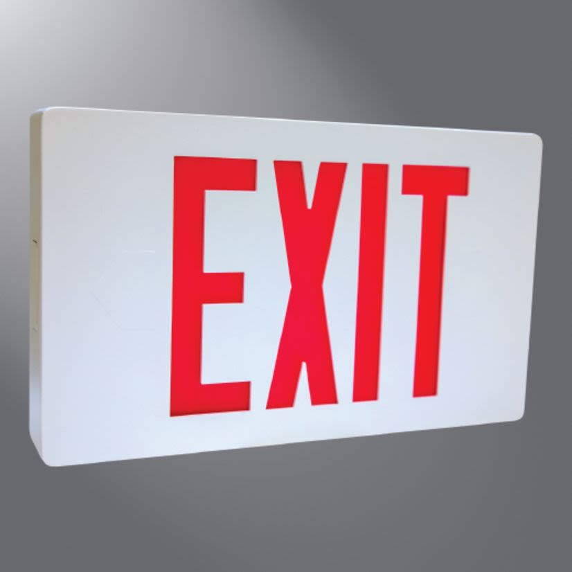 Cooper Lighting Sure-Lites® CX62WH Dual Voltage Double Face Exit Sign, LED Lamp, 120/277 VAC, White Baked Enamel Housing, EXIT Legend