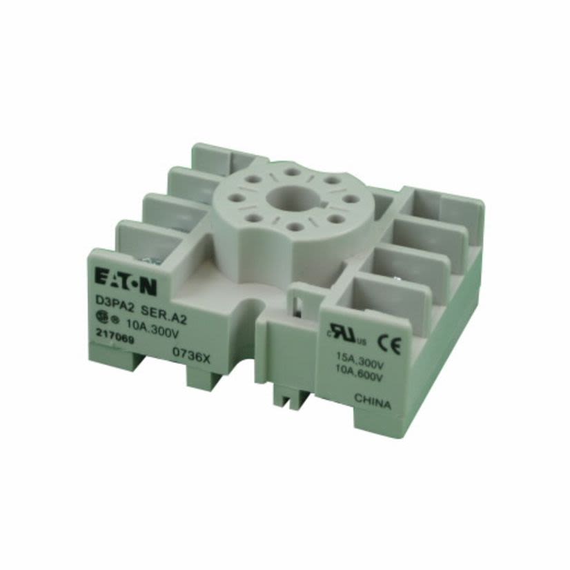 EATON Cutler-Hammer Series D3PA2 Octal Base Socket, 300 to 600 VAC, 15 A, For Use With D3PR2 and D3PF2 Relay, TMR5 and TRM6 Time Delay Relay and TRNP Timing Relay, 8 Pin