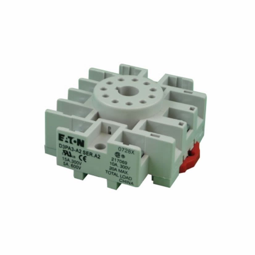 EATON Cutler-Hammer Series D3PA3 D3 Series Relay Socket, 300/600 VAC, 5/15 A, For Use With D65CL Under Current Monitor, TRFP Timer, D3PR3/D3PF3 and D3PR5 Relay, 11 Pin, 3 Poles