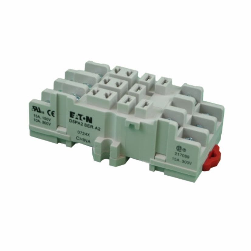 EATON Cutler-Hammer Series D5PA2 Socket, 600 VAC/125 VDC, 15 A, For Use With D5 Series Relay and TR Timer, 3 Poles