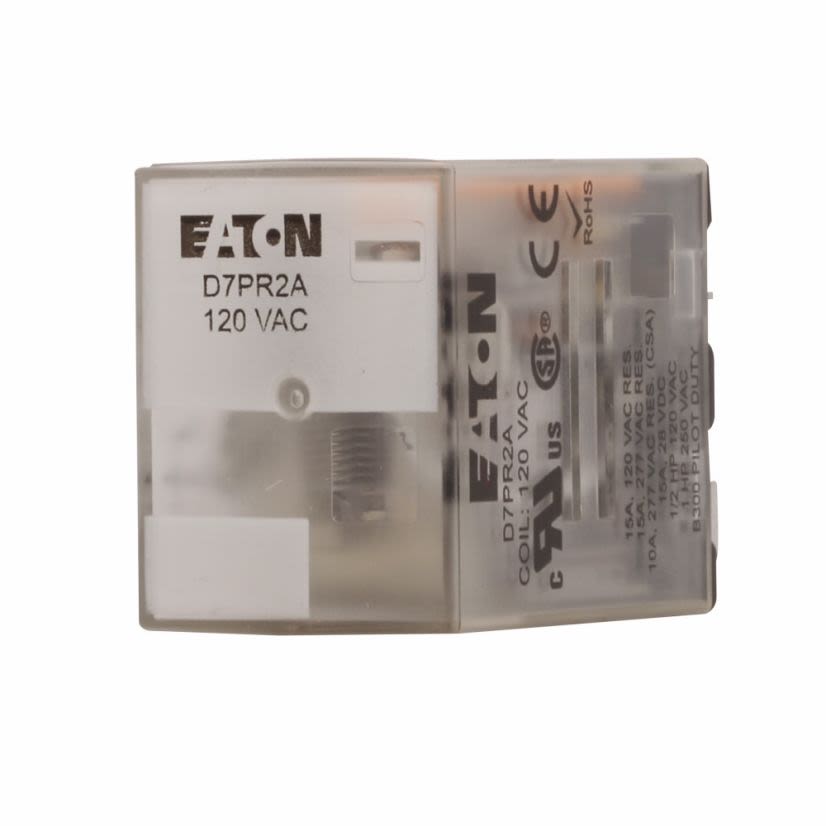 EATON Cutler-Hammer Series D7PR2A Plain Cover Standard General Purpose Relay, 15 A, DPDT Contact, 120 VAC V Coil