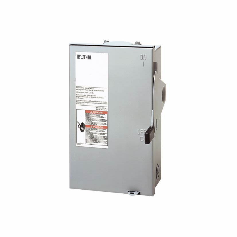EATON Cutler-Hammer Series DG221URB DG Series Non-Fusible Rainproof General Duty Safety Switch, 240 VAC, 30 A, 3 hp, DPST Contact, 2 Poles