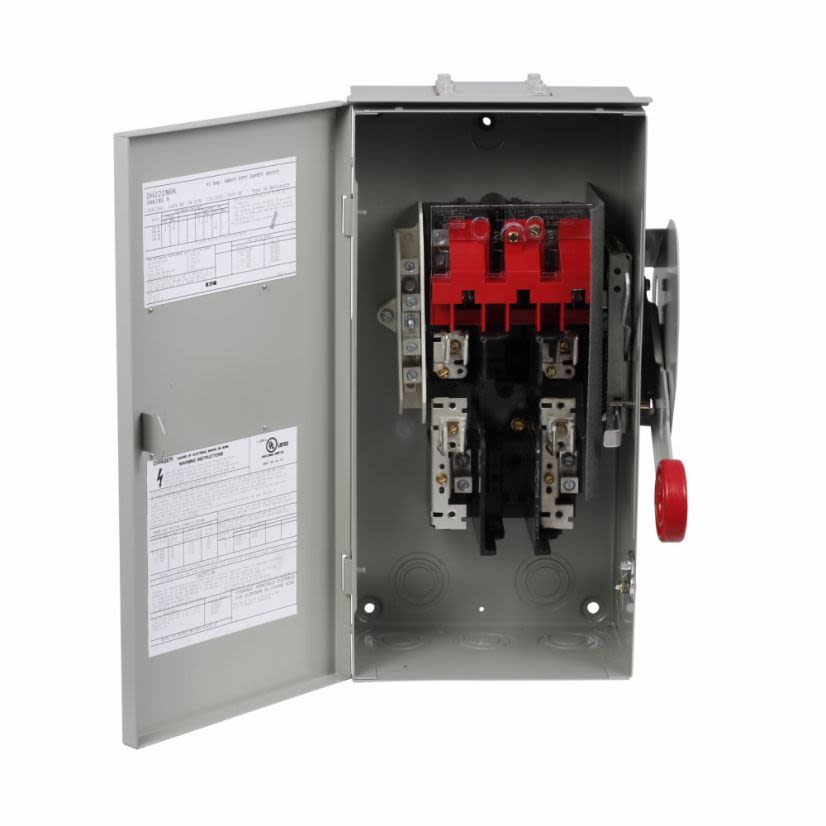 EATON Cutler-Hammer Series DH222NRK K Series Heavy Duty Fusible Rainproof Single Throw Safety Switch With Neutral, 240 VAC, 60 A, 3 hp, 7-1/2 hp, 10 hp, 15 hp, DPST Contact, 2 Poles